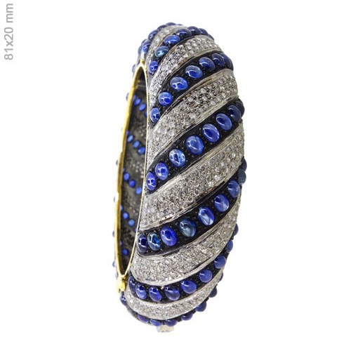 Yellow Gold Pave Diamond Gemstone Bangle