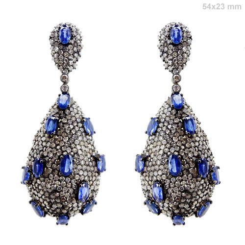 Pave Diamond Blue Sapphire Earrings