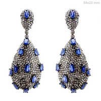Pave Diamond Blue Sapphire Earrings