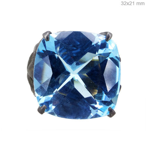 Blue Topaz Gold Diamond Ring