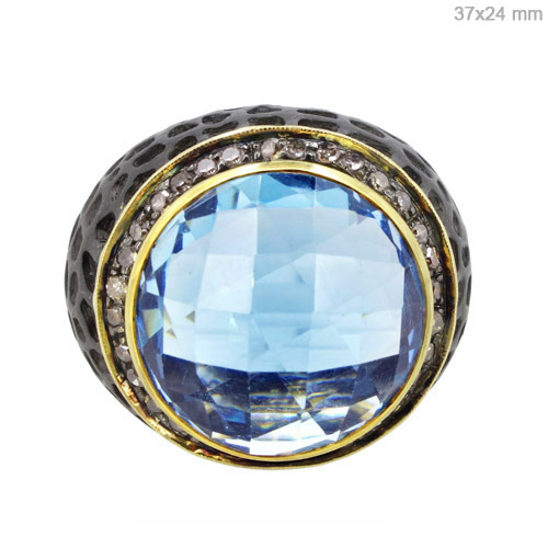 Pave Diamond Blue Topaz Ring