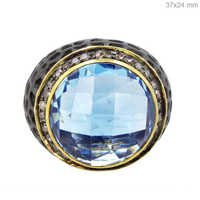 Pave Diamond Blue Topaz Ring
