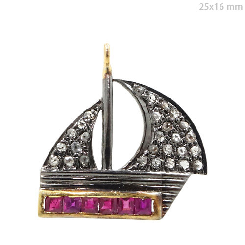 Ship Style Pave Diamond Gemstone Charm
