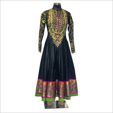 Salwar Suit - Silk Blend, 50 Inches, Black | Elegant Design, Comfortable Fit, Intricate Zari Embroidery, Stylish Anarkali Style