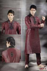 Wedding Kurta Pyjamas - Silk, Customizable Sizes & Lengths, Maroon With Floral Embroidery | Comfortable Fit, Colorfast, Traditional Design, Perfect Stitching