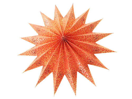Handmade Paper Star - Paper, 13.5", Orange Batik, 16 Pointer, Single Color Print, Durable Material