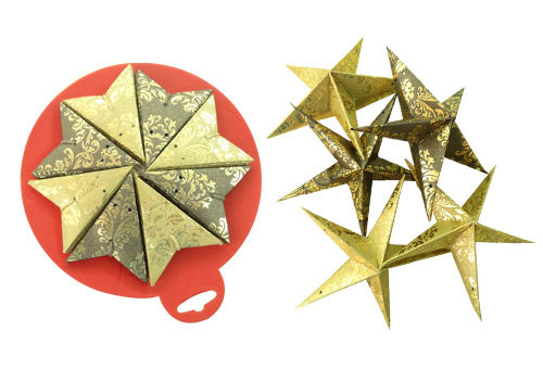 Handmade Paper Star - Paper Mini & Tiny 5-Pointed Stars, Gold, Pre-Assembled Set of 8