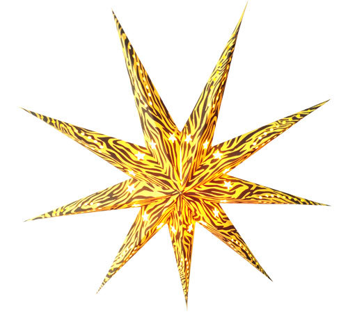 Handmade Paper Star - 12" Gold Paper, 9 Pointer, Printed Design, Unique Elegant Decor
