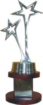 Designer Trophies - Wood and Metal, 200-300 mm, Silver | Elegant Design, Two Stars, Recognition Award