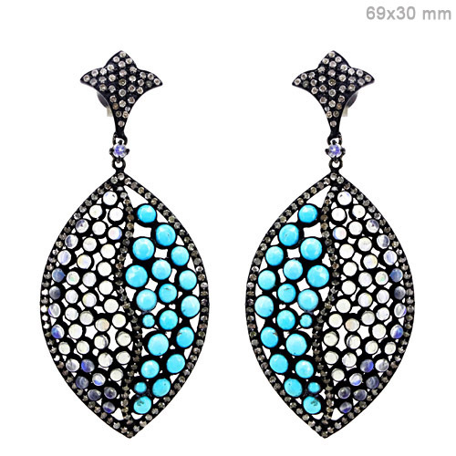Moonstone Turquoise Diamond Earrings