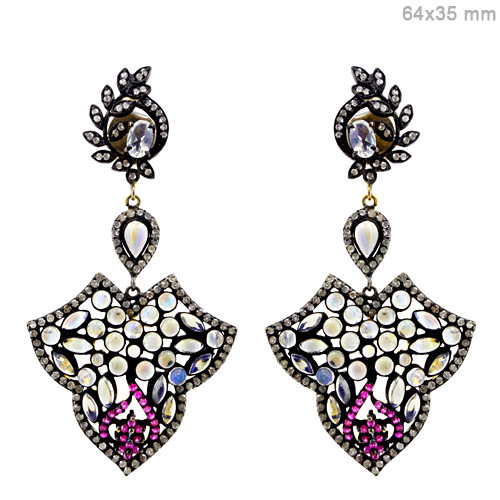 Moonstone Ruby & Diamond Earrings