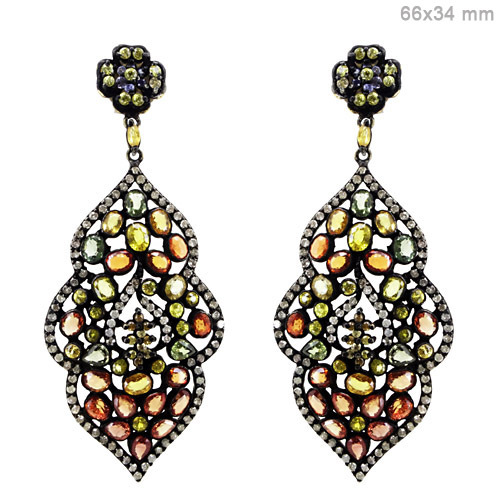 Diamond Studded Multi Sapphire Earrings