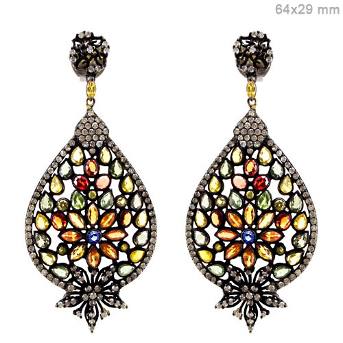 Diamond Multi Sapphire Earrings