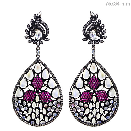 Ruby Gemstone Diamond Earrings
