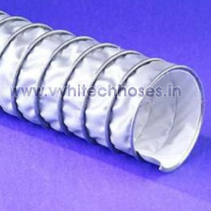 PTFE Hose - PTFE Film Inner Ply, Silicone Coated Outer Ply, 2-36 Inch Diameter, Grey and White, Galvanized Steel Helix, Chemical and Weather Resistant