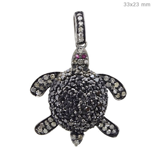 Black Diamond Turtle Pendant - 925 Sterling Silver, 33x23 mm, Black | Diamond 1.81 CTS, Elegant Design, Fine Craftsmanship