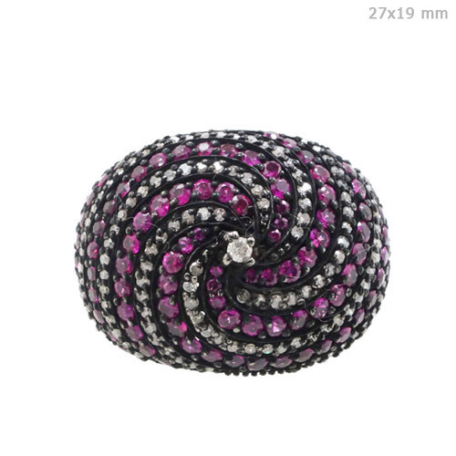 Pave Diamond Ruby Gold Ring - 14k Gold, 27x19 mm, Red Ruby | Intricate Setting, Elegant Design, Engagement Ring