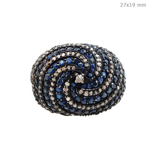 Blue Sapphire Pave Diamond Ring