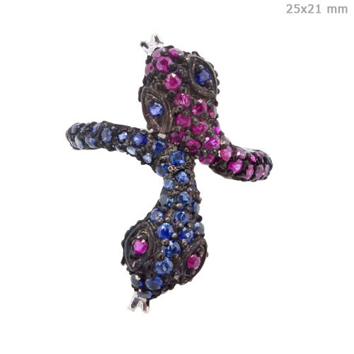 Precious Gemstone Silver Snake Ring