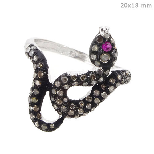 Gemstone Diamond Snake Silver Ring