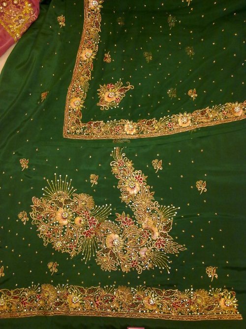 Bridal Suits - Silk, 5.5 Meters, Green | Handcrafted Embroidery, Elegant Design, Comfortable Fit