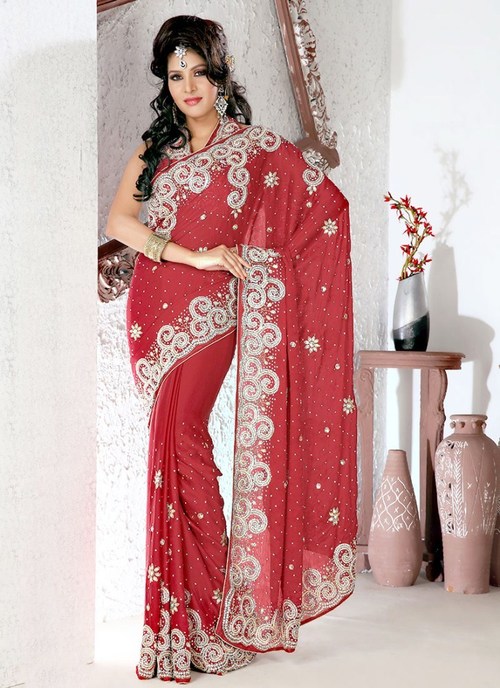 Designer Maroon Saree