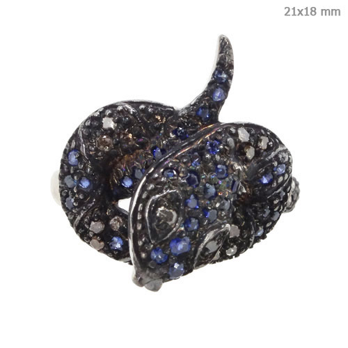 Blue Sapphire Diamond Silver Ring