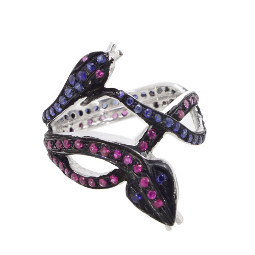 Blue Sapphire Ruby Silver Ring