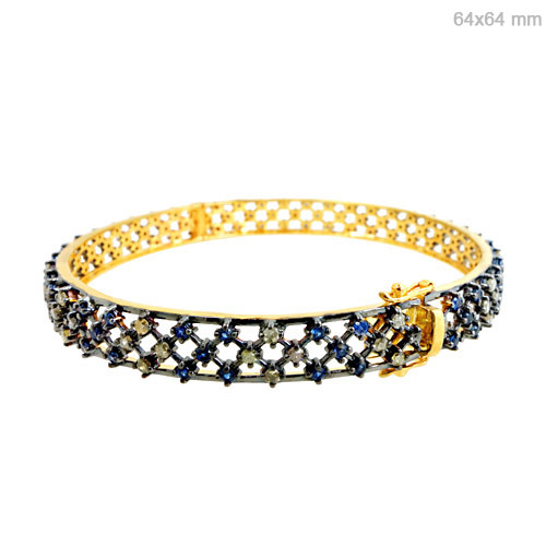 Blue Sapphire Diamond Bangle - 14k Gold, 64x64 mm, Blue Sapphire & Diamonds | Elegant Design, Luxury Gift