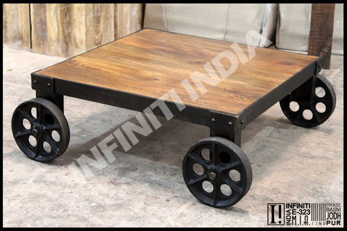 Metal Wood Iron Cart Coffee Table