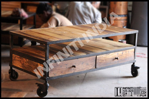 Vintage Coffee Table - Wrought Iron & Reclaimed Wood , Square Shape, Corrosion Resistant, Durable Design