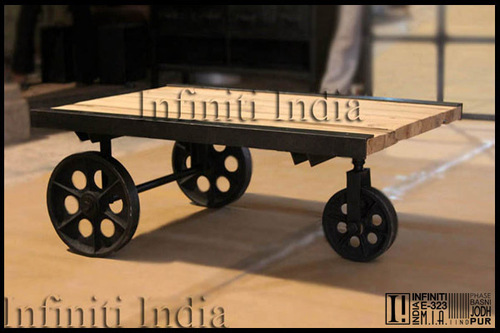Vintage Solid Cast Iron Cart Coffee Table - Metal & Wood, Standard Size Square Shape | Durable, Termite Resistant, Attractive Design