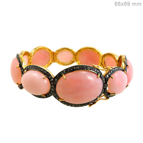 Diamond Gemstone Opal Gold Bangle
