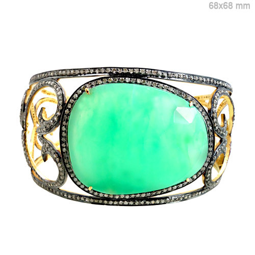 Chrysoprase Diamond Gold Bangle