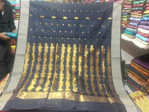 100% Silk Chanderi Zari Saree - Black, Handloom, Luxury Fabric, Elegant Zari Work