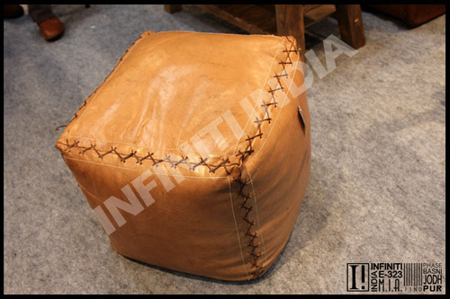 Square Vintage Leather Pouf