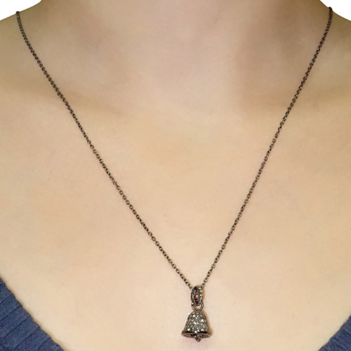 Silver Pave Diamond Bell Pendant