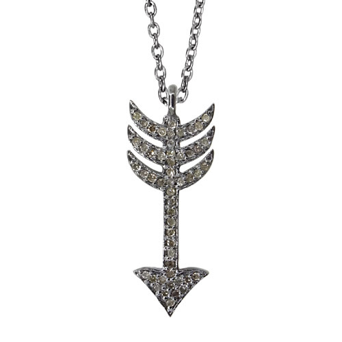 Pave Diamond Silver Arrow Pendant