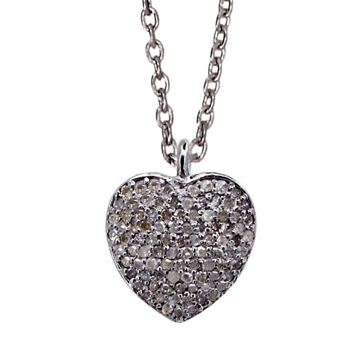 Pave Diamond Silver Heart Shape Pendant