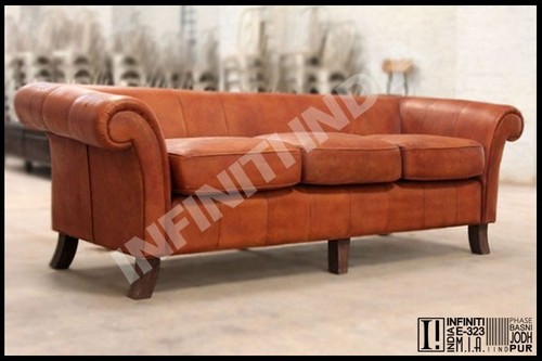 Polished Leather Three Seater Sofa