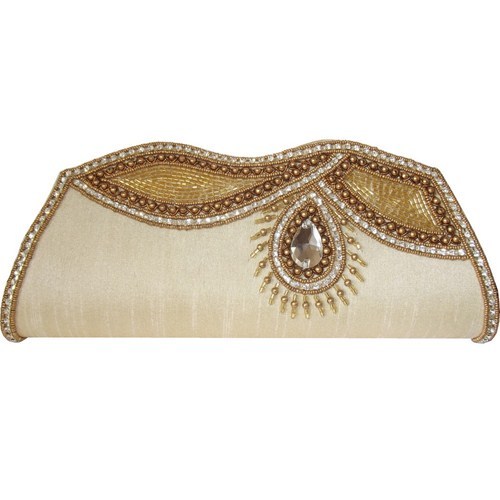 Bridel Designer Clutch Bags - Silk Beads, 10x5x2 Inches, Off-White | Magnetic Clasp, Elegant Design, Handcrafted Quality