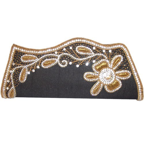 Party Hand Clutch Bag - Fabric Beads, 10x5x2 Inches, Black | Handmade, Bead Embellishments, Clasp Closure, Stylish Durable Design