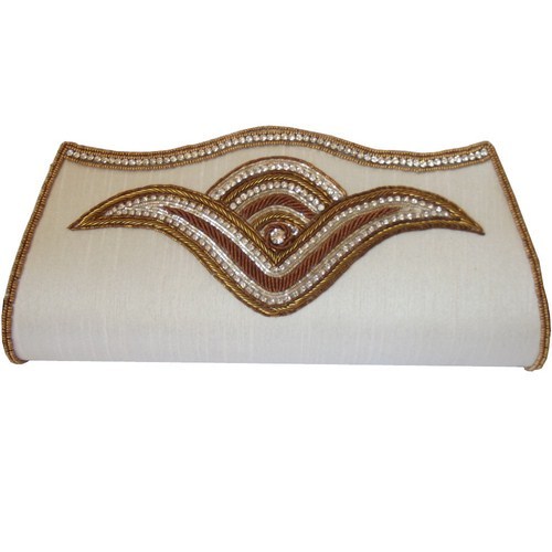 Clutches - Fabric Beads, 10x5x2 Inches, Off-White | Magnetic Clasp, Elegant Design, Spacious Interior