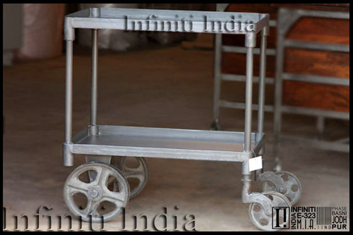 Vintage Industrial Trolly - Wrought Iron & Reclaimed Wood, Square Shape, Polished Finish | Weight Range: 20 to 120 Kg, Steel Metal Type