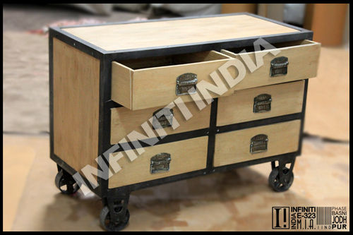 Vintage Industrial Drawer Chest - Wrought Iron and Reclaimed Wood, Polished Finish, Square Shape, Standard Size, Meets AQL 2.5/4.0 Standards