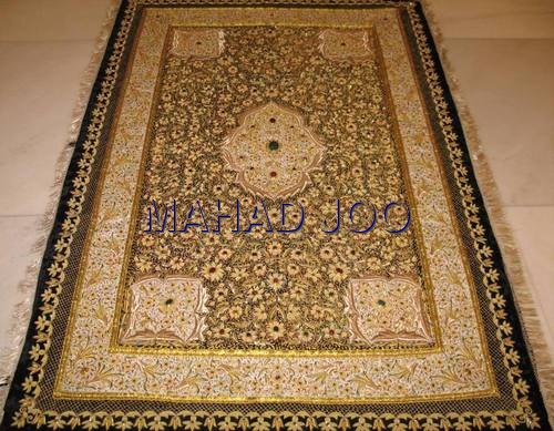 SILK ZARI PAINTING JEWEL CARPET WITH STONE WORK