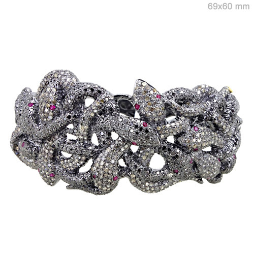 Pave Diamond Gold Ruby Animal Bangle