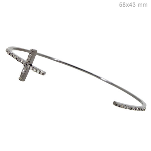 Silver Pave Diamond Cross Open Bangle