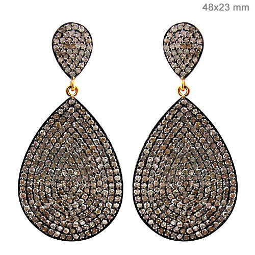 Pave Diamond Gold Earrings Drop Shape Jewelry