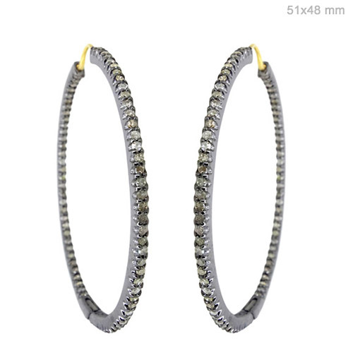 Pave Diamond Gold Silver Hoop Earrings Jewelry